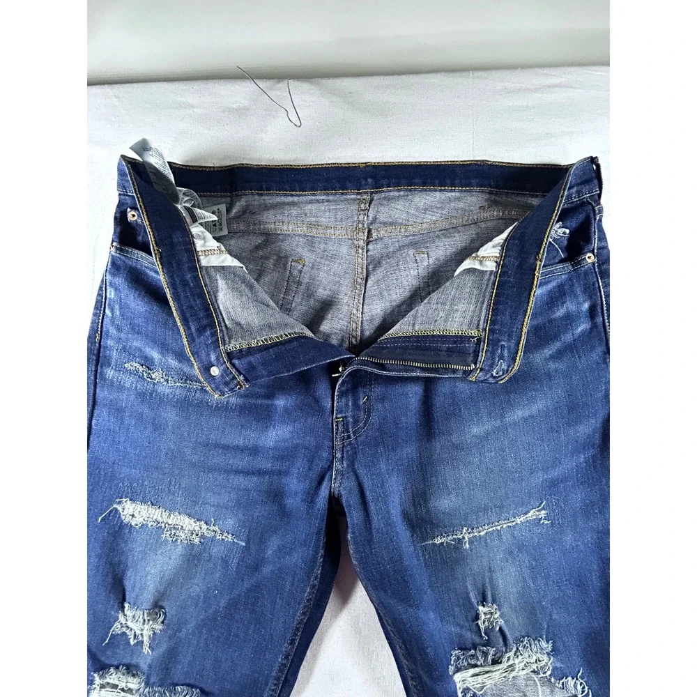 Levis 511 Slim Fit Distressed Ripped Blue Denim Jeans Mens 40x31‎ Dark Wash